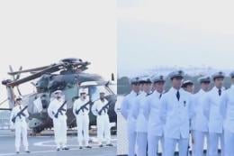 Collage photo of French troops at the port of Mombasa.